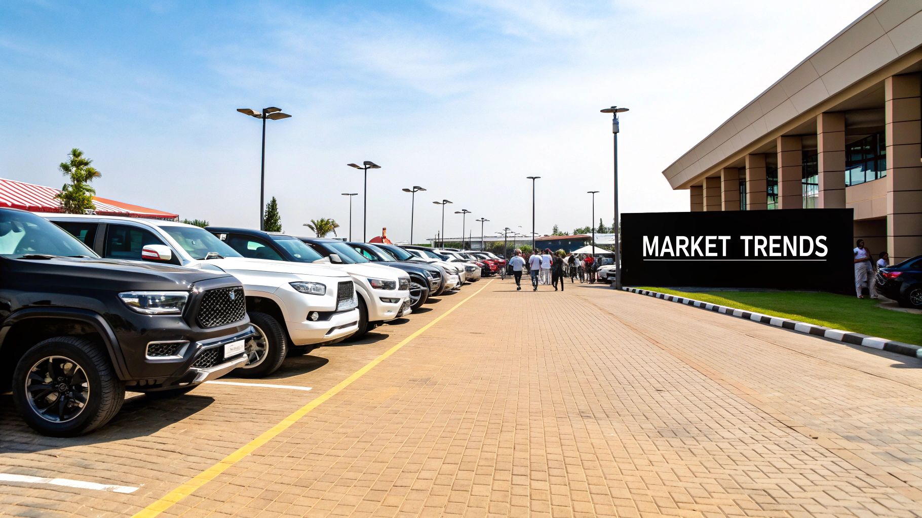 Two people shaking hands over a car bonnet, finalising the sale of a used vehicle.