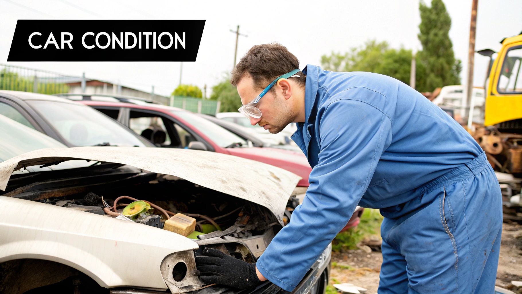 A large pile of crushed cars at a wrecking yard, showcasing the scale of auto recycling.