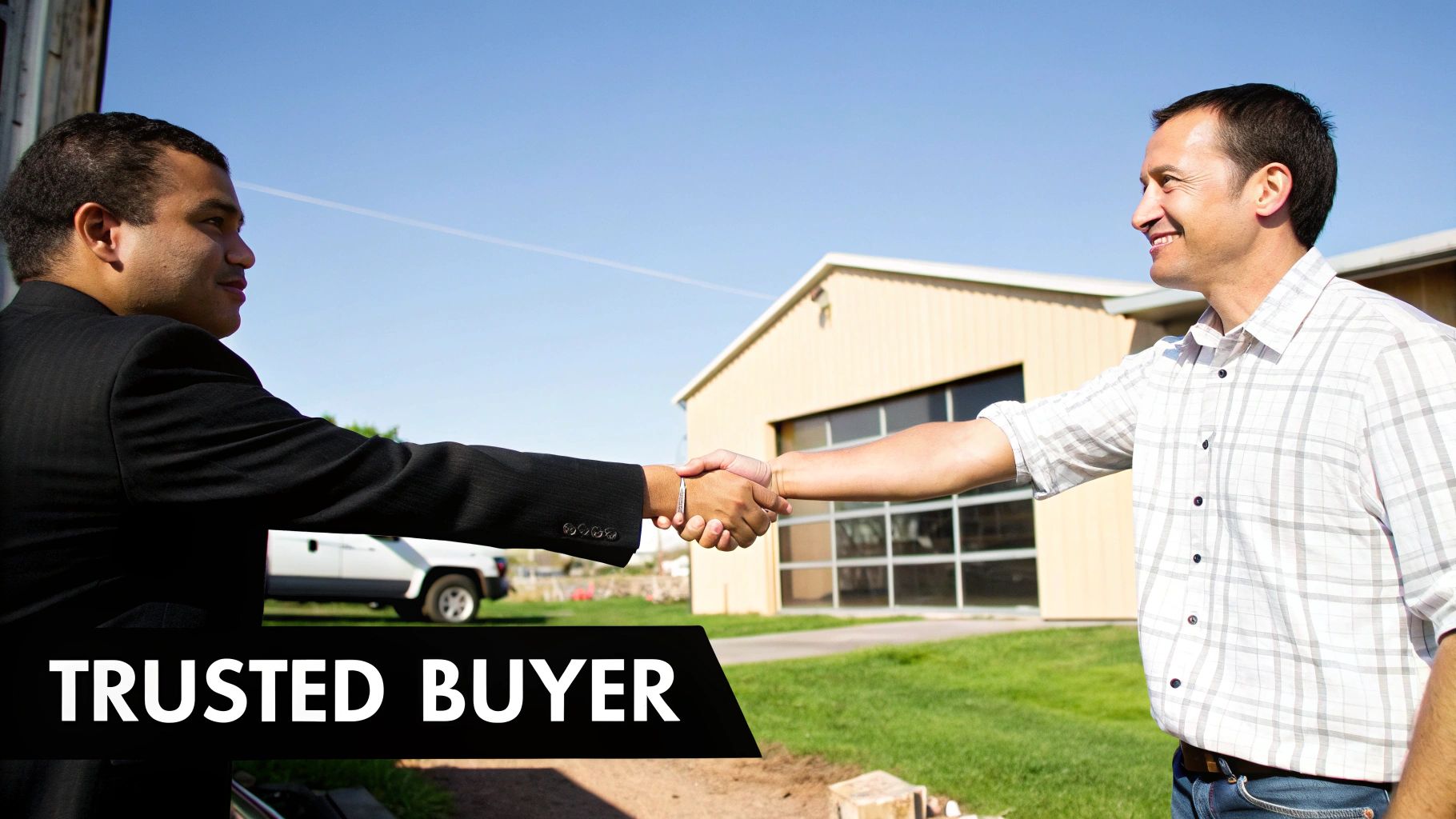 A friendly staff member from a car removal company in Adelaide handing cash to a customer in front of their scrap car.