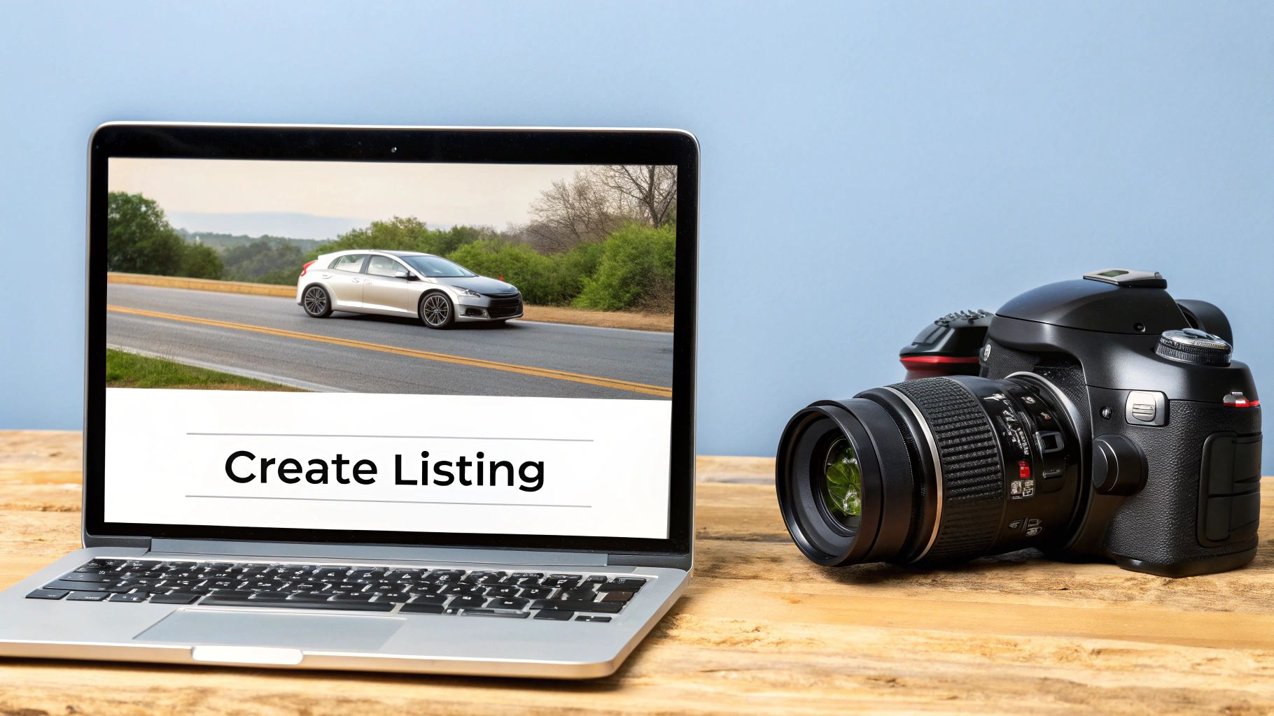 A person taking a photo of their car for an online advertisement.